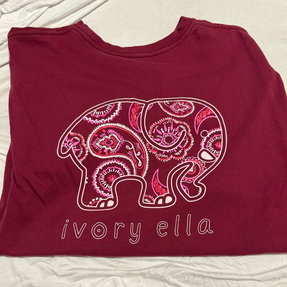 Ivory Ella Red and Pink Short Sleeve Tee with Elephant Design